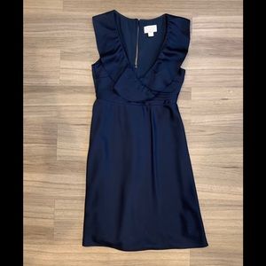 J Crew ruffle v neck dress navy 2P